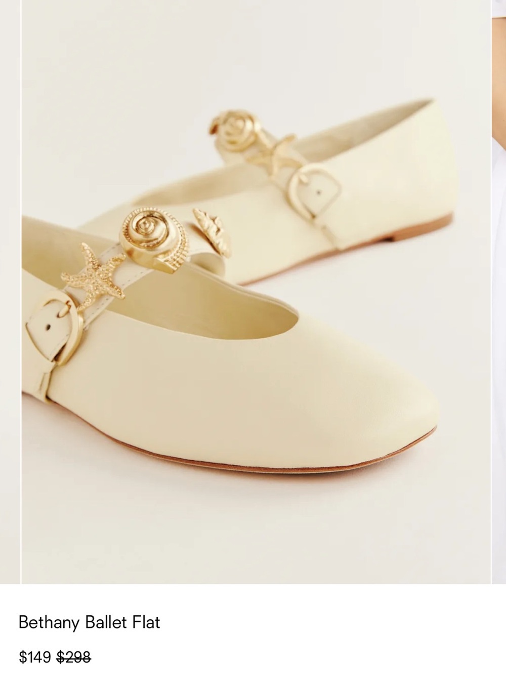 Reformation Bethany Ballet Cream and Gold Shell Flats - Picture 5 of 7